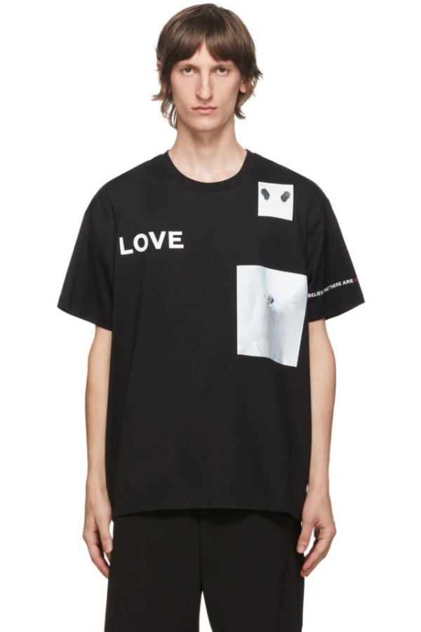 Black 'Love' Panda Print T-Shirt