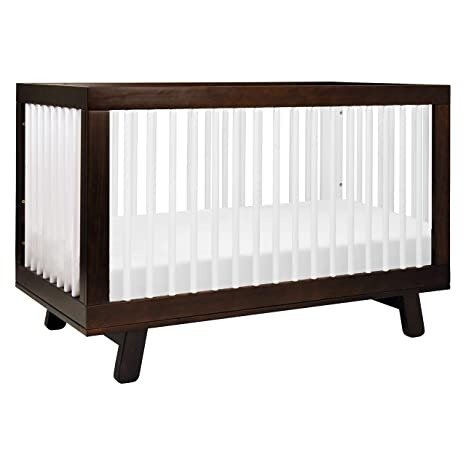 Hudson 3-in-1 Convertible Crib with Toddler Bed Conversion Kit in Espresso and White, Greenguard Gold Certified