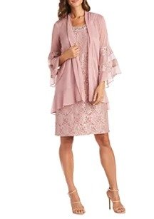 RM Richards 2 Piece Bell Sleeve Jacket Dress Over Lace and Beaded Shift Dress