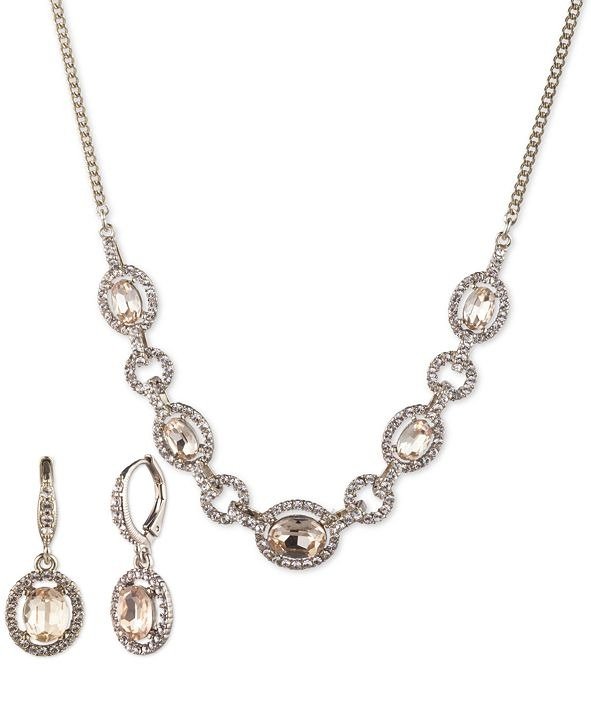 2-Pc. Set Stone & Crystal Statement Necklace & Matching Drop Earrings