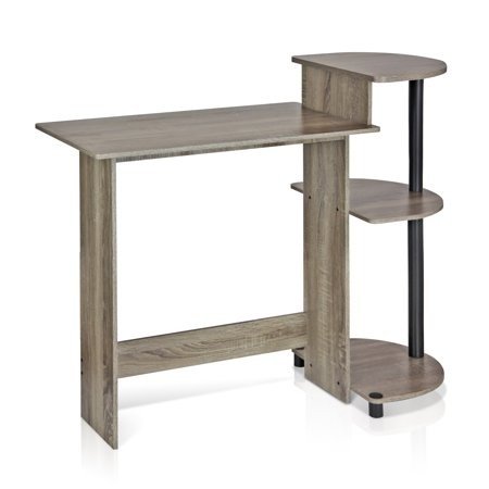 Furinno Compact Computer Desk with Shelves, French Oak Grey/Black, 11181GYW/BK