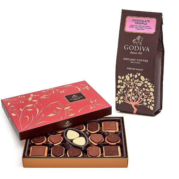 Truffle Coffee, 10 oz. ground & Chocolate Biscuit Gift Box, 36 pc. | GODIVA