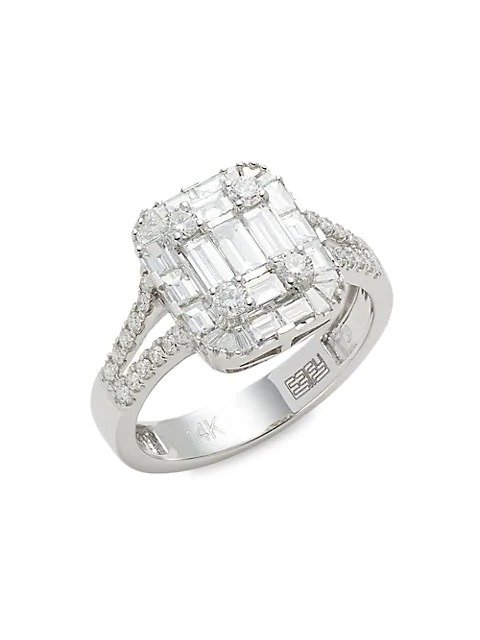 14K White Gold & Diamond Ring/Size 7