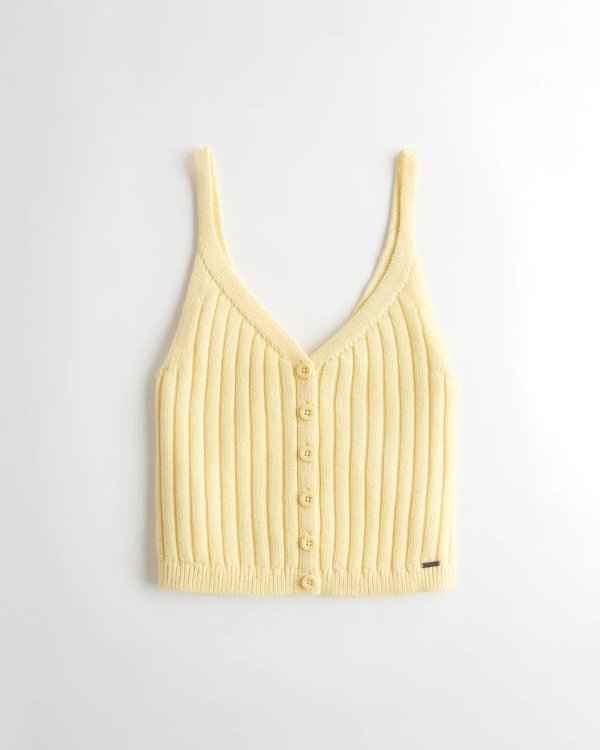Crop Ribbed Button-Front Sweater Tank