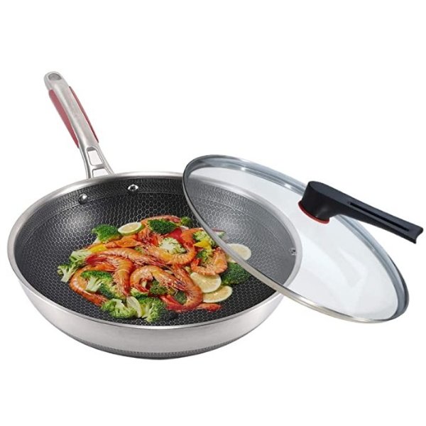 Germany KBH KOBACH Non-stick Wok 316L Stainless Steel Stir-fry Pan Double-sided Screen Honeycomb, Less Oil, 32CM, KHR32C