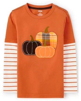 Boys Long Sleeve Embroidered Pumpkin Layered Top - Perfect Pumpkin | Gymboree - ORANGE FRECKLE