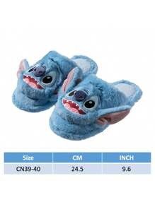 Miniso & Disney Stitch Novelty Slippers, Kawaii & Comfy Plush Closed Toe Non Slip Shoes, Indoor Bedroom Slippers (Sizes 39-40)