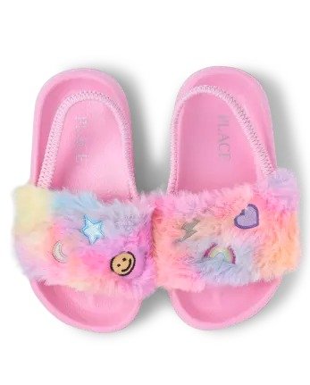 Toddler Girls Rainbow Faux Fur Slides | The Children's Place - MULTI CLR