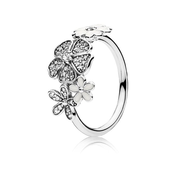 Shimmering Bouquet Ring, White Enamel & Clear CZ