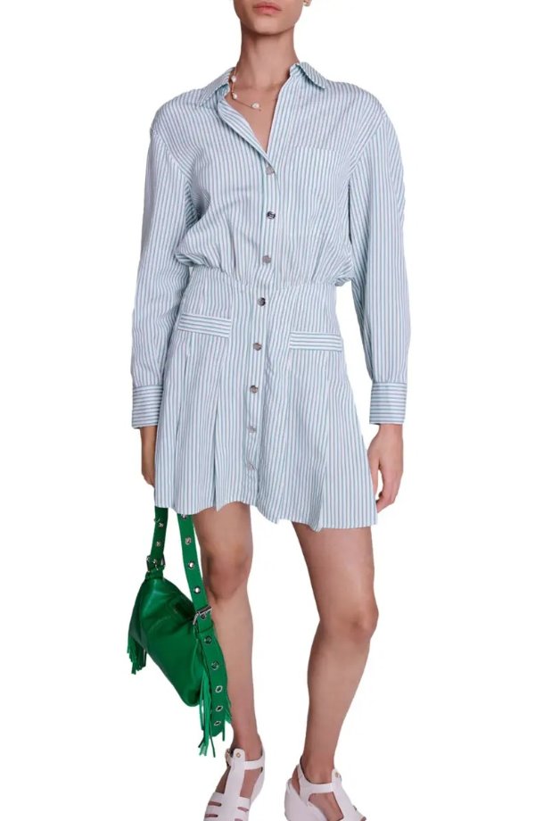 Raudrine Pinstripe Long Sleeve Shirtdress
