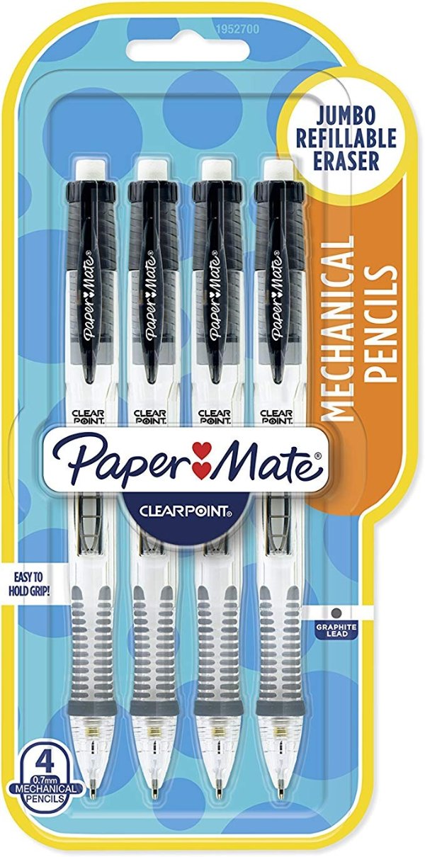 Clearpoint Mechanical Pencil, 0.7 mm, Black Barrel, Refillable, 4-pack