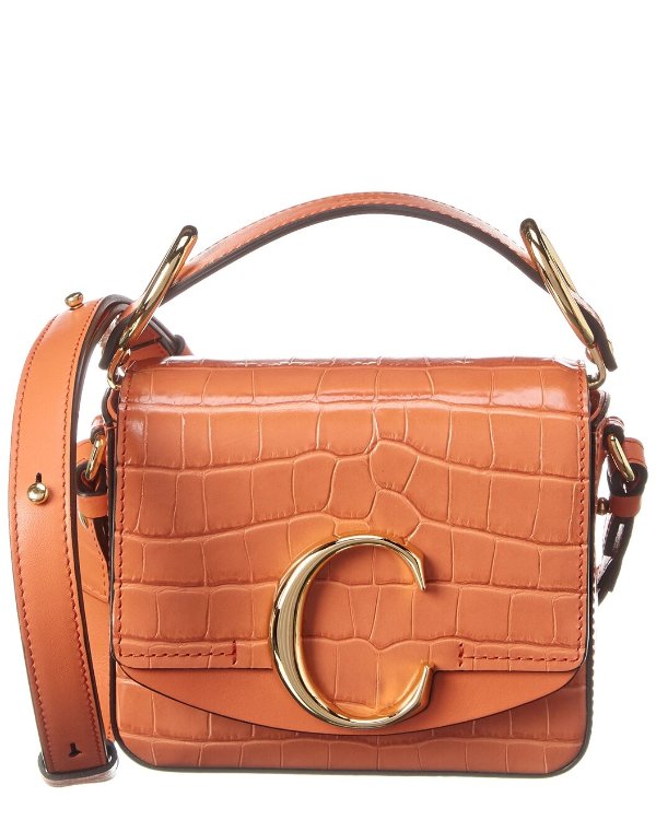 C Mini Croc-Embossed Leather Shoulder Bag