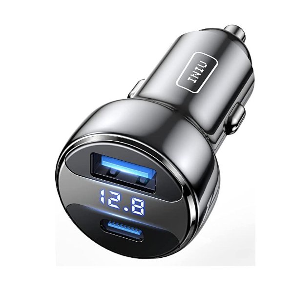Car Charger, 66W Total Dual Port [USB C+USB A] 6A QC 3.0 PD Car Charger Adapter, Fast Charging Metal Mini USB C Car Charger for iPhone 13 12 Pro Max Samsung S21 Google iPad Macbook Air Tablet etc
