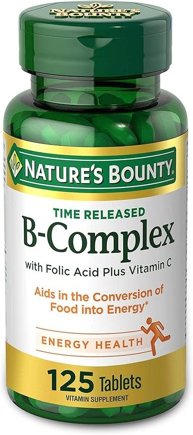 Vitamin B-Complex, Time Released Supplement with Folic Acid Plus Vitamin C, Supports Energy Metabolism and Nervous System Health, 125 Count