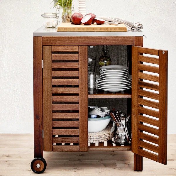 APPLARO / KLASEN Storage cabinet, outdoor, brown stained, stainless steel color - IKEA