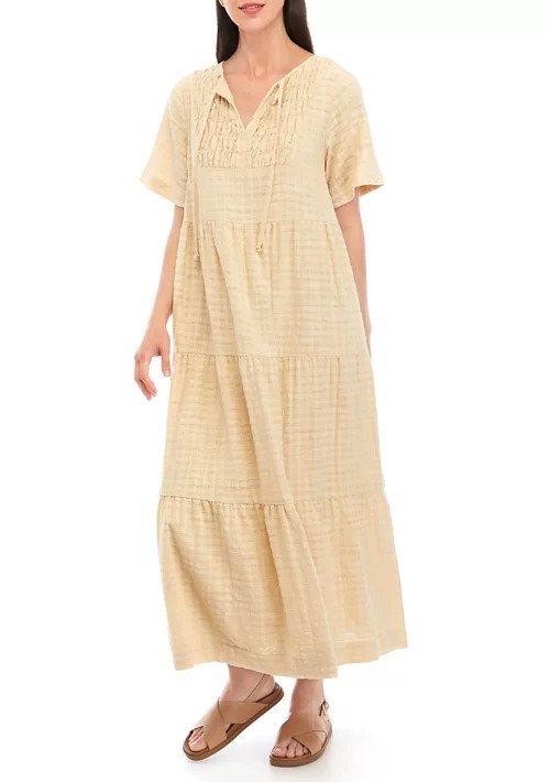 Women's Short Sleeve Tiered Gauze Maxi Dress