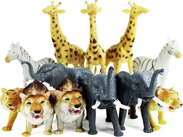 12 Piece Jumbo Safari Animals - 9" Jungle Animals and Zoo Animals - Great Educational Toy for Kids, Toddlers, Children Or Party Favor!