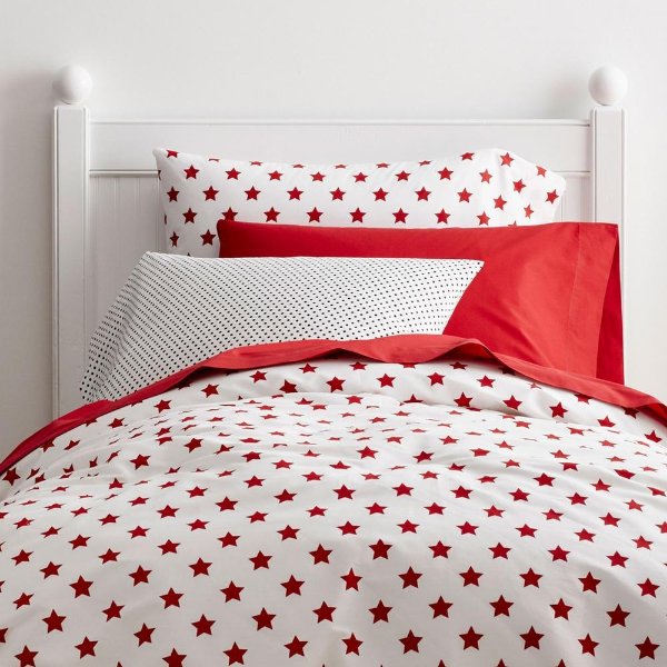 Stars Classic Red Geometric Cotton Percale Twin Duvet Cover