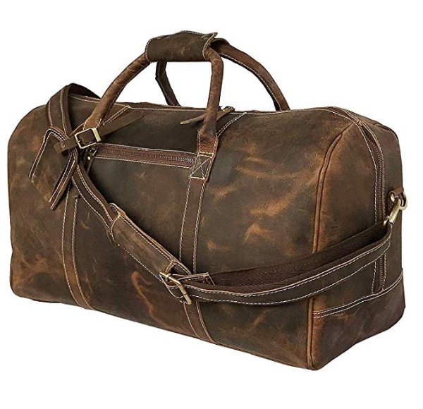 25 Inch Large Leather Duffel Travel Duffle Gym Sports Overnight Weekender Bag (vintage brown)