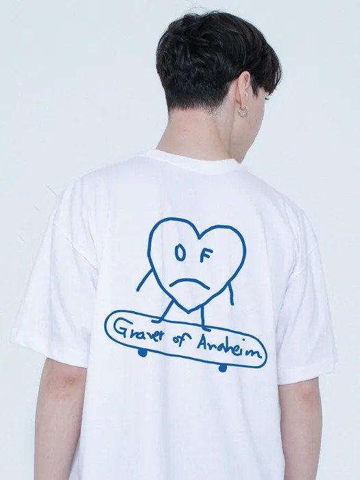 [UNISEX] Line Heart Board Back Printing White Clip T-Shirt _White