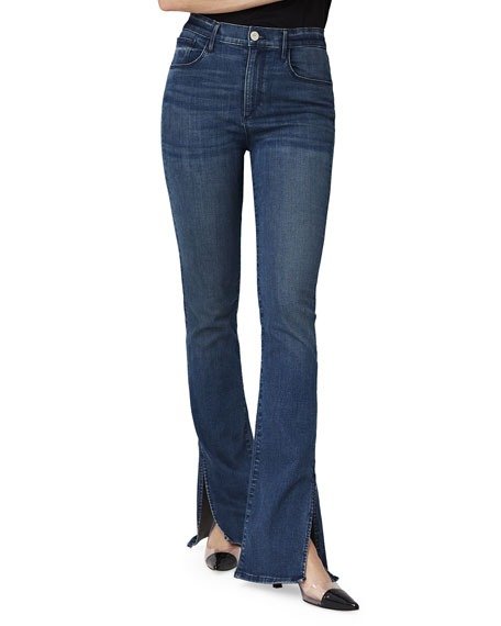 High-Rise Slim Bell Boot-Cut Jeans w/ Split Hem