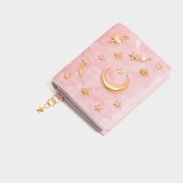 Pink Snap Button Galaxy Embellished Velvet Card Holder | CHARLES & KEITH US