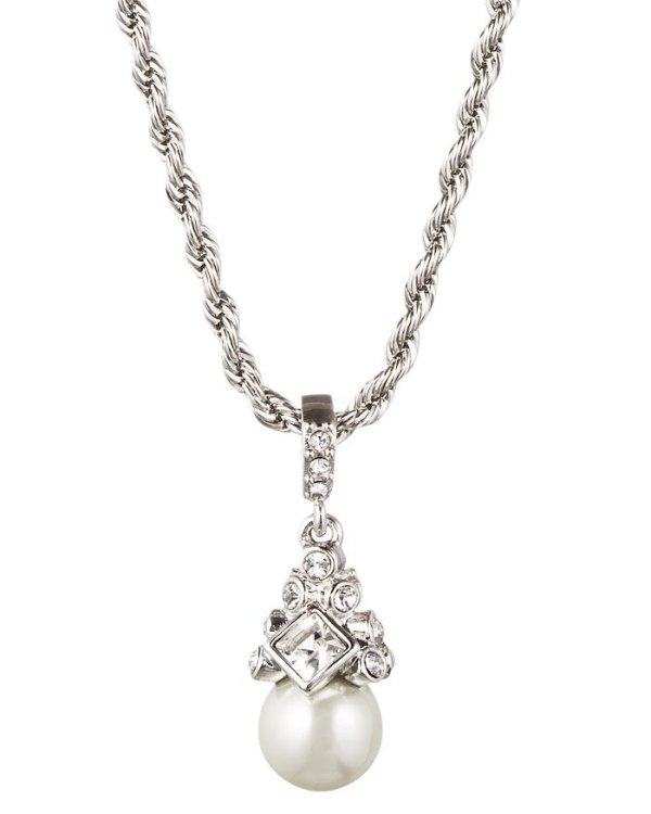 Simulated Pearl Pendant Necklace, 16"