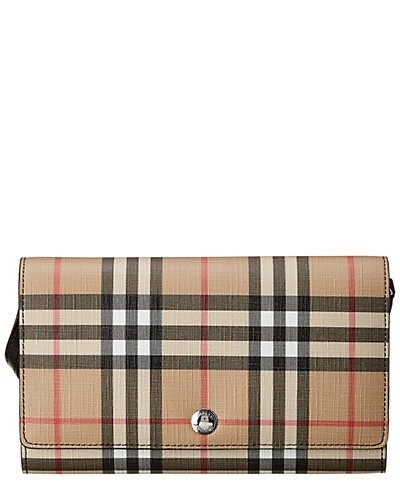 Vintage Check E-Canvas & Leather Wallet On Strap
