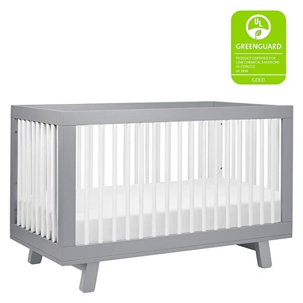 Hudson 3-in-1 Convertible Crib with Toddler Bed Conversion Kit in Grey and White, Greenguard Gold Certified