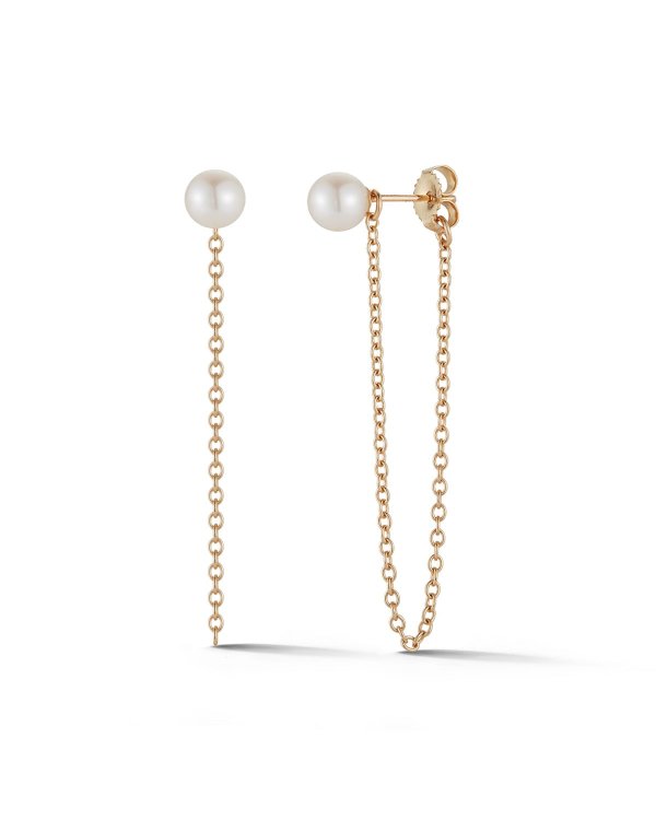 Sea of Beauty 14k Gold Pearl-Stud Long Chain Earrings