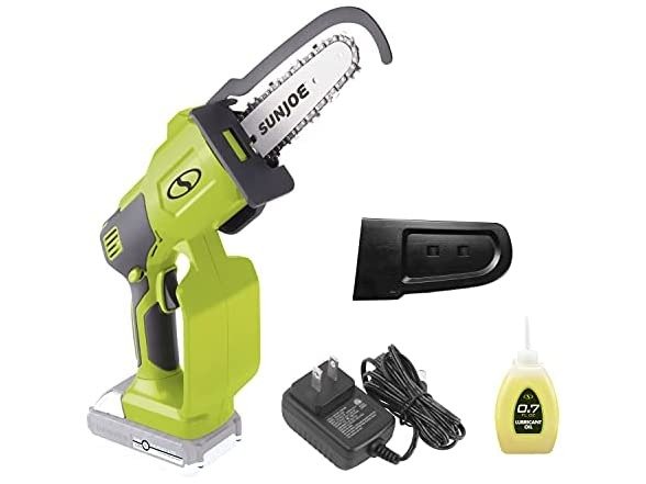 24V-HCS-LTE-P1 24-Volt iON+ Cordless Mini Chainsaw, Handheld Pruning Saw Kit, 5-Inch, w/ 2.0-Ah Battery and Charger, Green