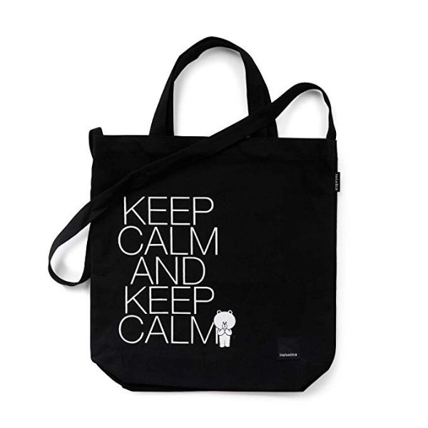HELVETICA Tote Bag - BROWN Character Reusable Shopping Foldable Shoulder Grocery Bag, Black