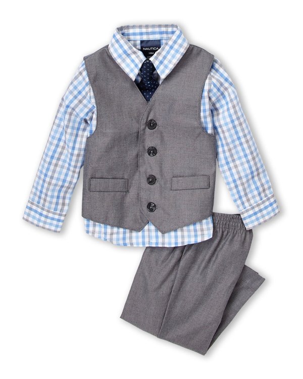 (Infant Boys) 4-Piece Sharkskin Suit Vest & Pants Set