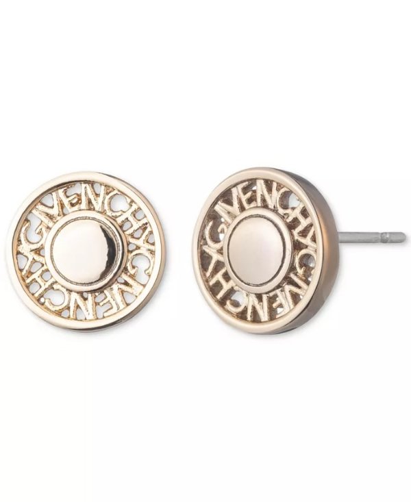 Gold-Tone Logo Coin Button Stud Earrings