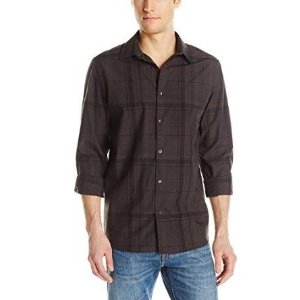  Klein Men&#39;s Plaid Check Long Sleeve Woven Shirt, Black, Medium 