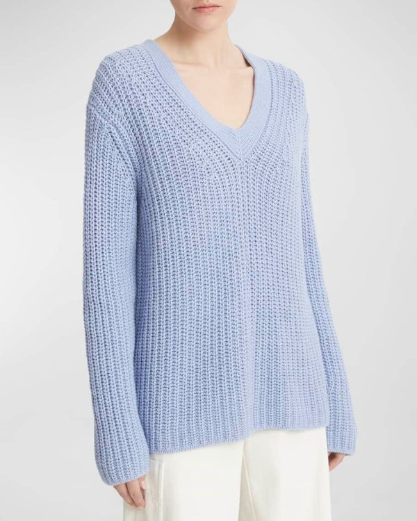 Shaker Stitch V-Neck Sweater