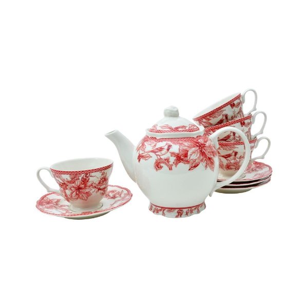 222 Fifth Christmas Lane Teapot with Cups and Saucers (Set of 4)-3840RD881A1S93 - The Home Depot