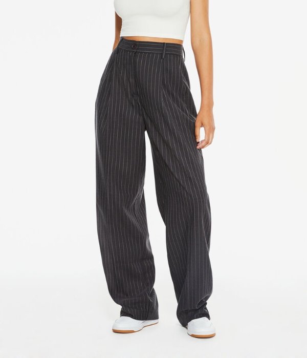 Pinstripe High-Rise Pleated Twill Trousers