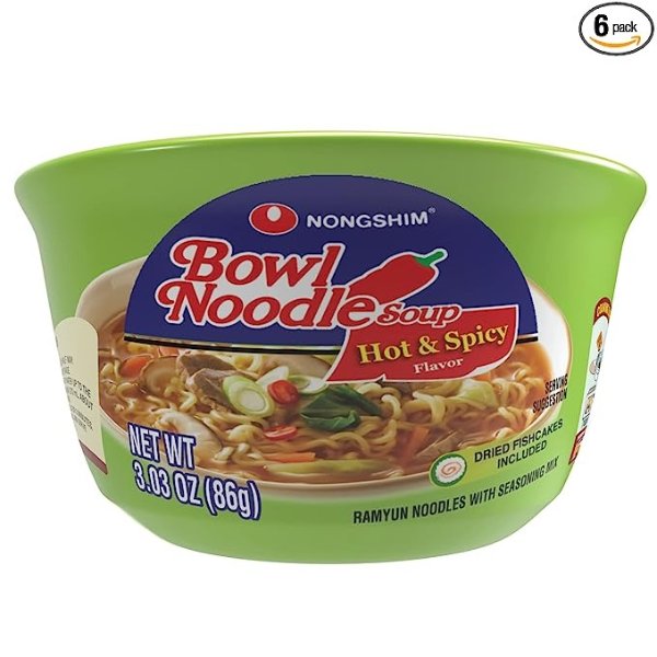 Bowl Noodle Soup, Hot & Spicy Flavor, 3.03 Ounce (Pack of 6)