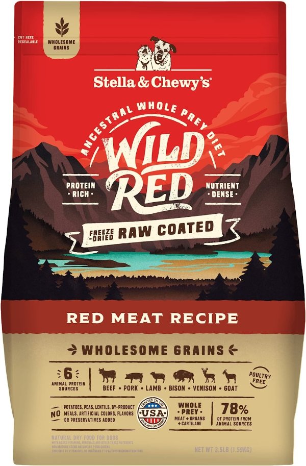 Stella & Chewy’s Wild Red Raw Coated Dry Dog Food – Wholesome Grains, Protein Rich – Red Meat Recipe, 3.5 lb Bag