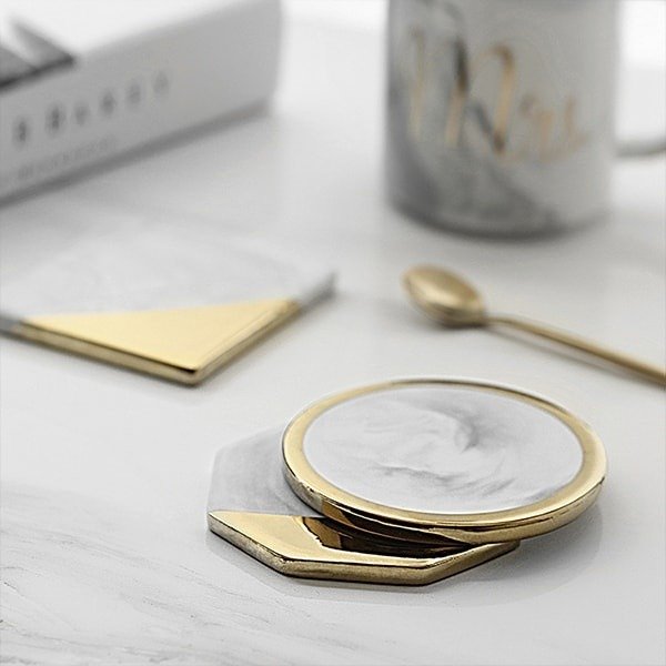 Gold Dipped Marble Coaster from Apollo Box
