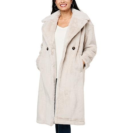 Ladies Double-Breasted Faux Fur Coat