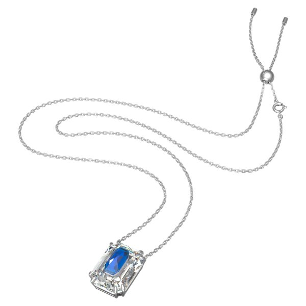 Chroma pendant, Octagon cut crystal, Blue, Rhodium plated by SWAROVSKI