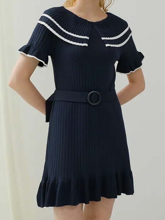 A Wide Collar Knit Dress_Navy