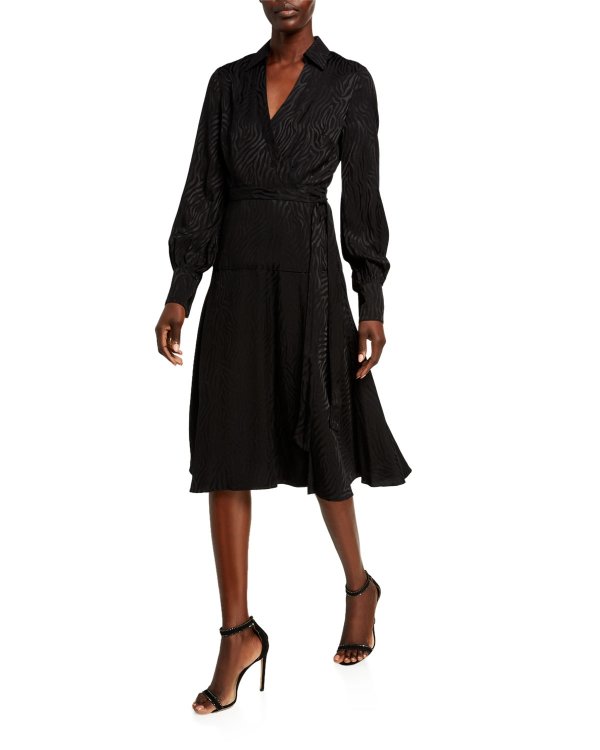 Manning Long-Sleeve Collared Wrap Dress