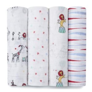 aden + anais Classic Muslin Swaddle Blanket Vintage Circus, 4 Count @ Amazon