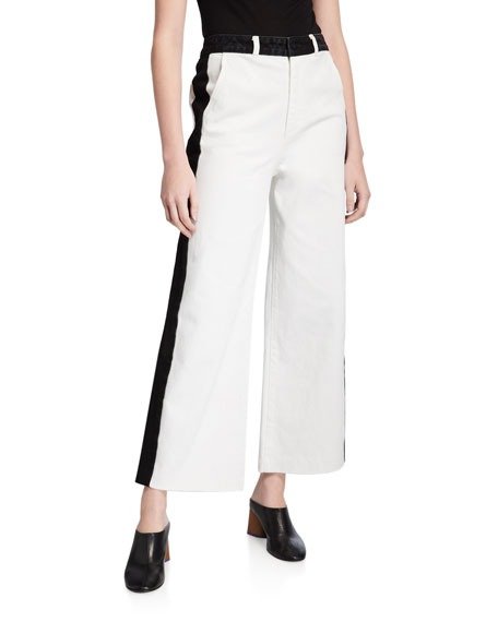 Ali Wide-Leg Crop Raw-Edge Jeans with Side Panels