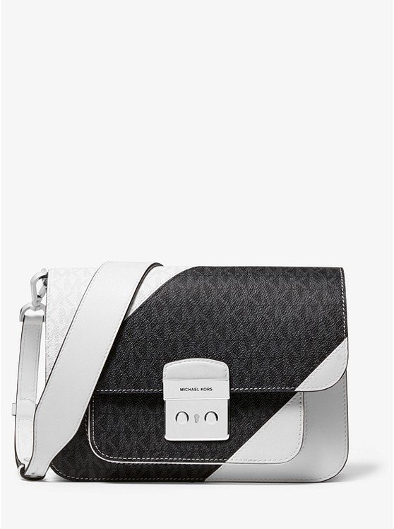 Sloan Editor Two-Tone Logo and Leather Shoulder Bag