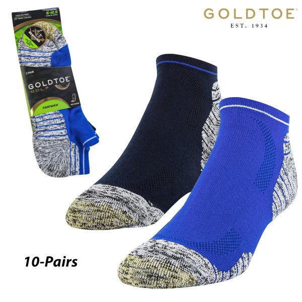 10-PAIR: Gold Toe Golf Sta-Cool Fairway No Show Socks (L)- Blue/Midnight [5/2-PACKS]