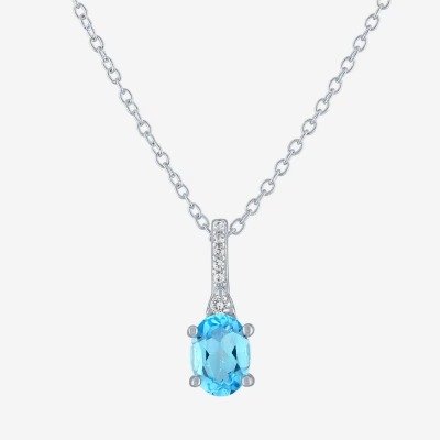Yes, Please! Womens Genuine Blue Topaz Sterling Silver Oval Pendant Necklace